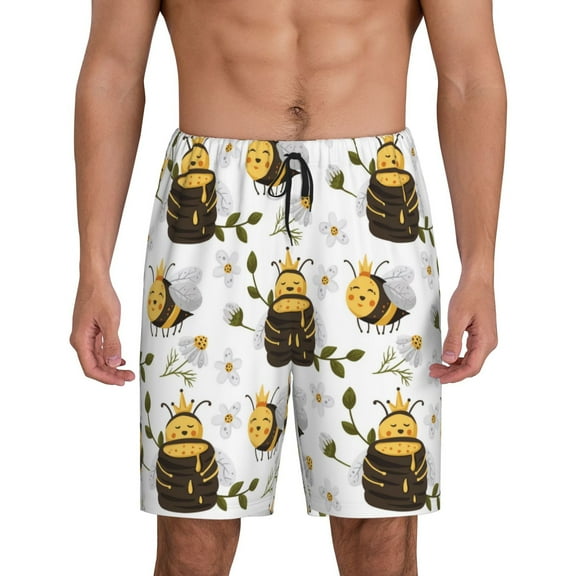 JUNZAN Honey Bee Insect Pattern Sleep Pajama Shorts for Men,Men's Pajama Bottoms,Sleepwear,Pj Shorts