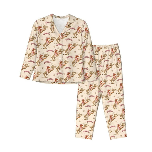 JUNZAN Howdy Cowgirl Print Womens Pajama Sets,Long Sleeve Button Down for Women Pjs 2 piece