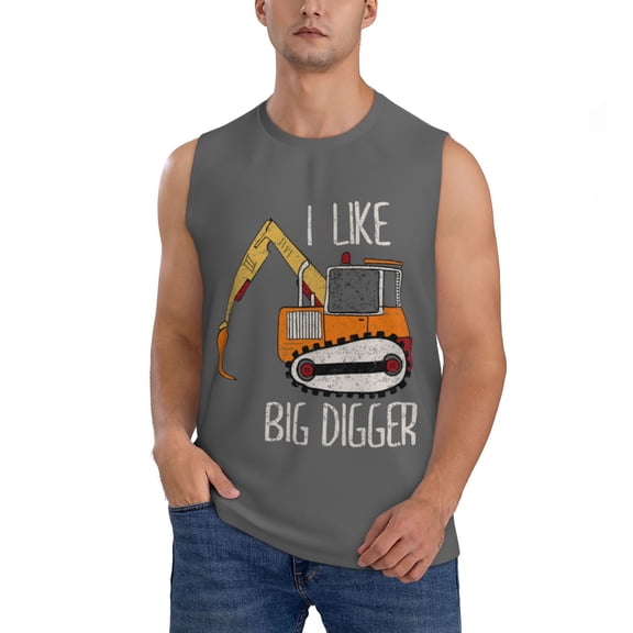 JUNZAN I Like Big Digger Men's Sleeveless T Shirts,Sleeveless Muscle Shirts,Sizes S-3XL