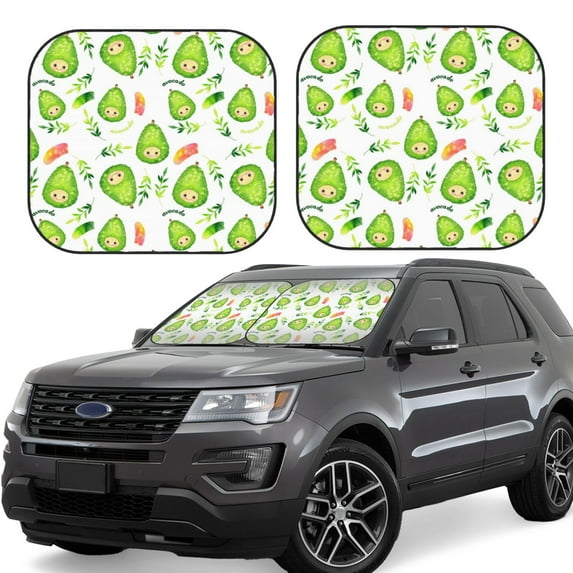 JUNZAN Kawaii Avocado Pattern Car Windshield Sun Shade | Reflective Sunshade | Foldable 2-Piece Sun Shield Protect Your Car | Fits Sedans, SUVs, Hatchbacks-Small