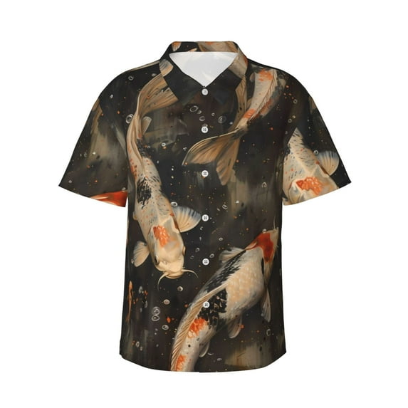 JUNZAN Koi Fish Tranquility Pattern Hawaiian Shirt for Men,Summer Beach Casual Short Sleeve Button Down Shirts-3X-Large