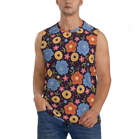 JUNZAN Leaves Flower Men's Sleeveless T Shirts,Sleeveless Muscle Shirts,Sizes S-3XL