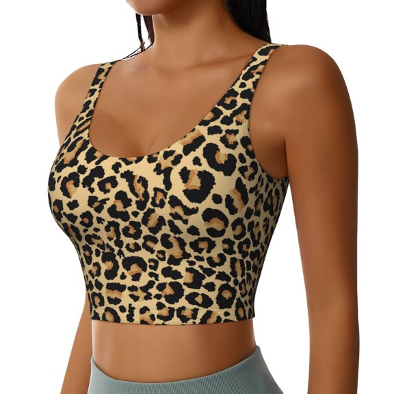 JUNZAN Leopard Print Print Women's Workout Tank Tops - U Back Fitness Top with Built-In Shelf Bra, Perfect for Yoga and Gym-Medium