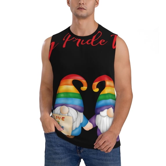 JUNZAN Lgbt Gnome Men's Sleeveless T Shirts,Sleeveless Muscle Shirts,Sizes S-3XL