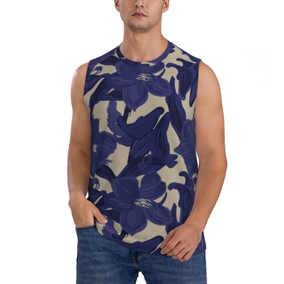 JUNZAN Lilies Flowers Men's Sleeveless T Shirts,Sleeveless Muscle Shirts,Sizes S-3XL