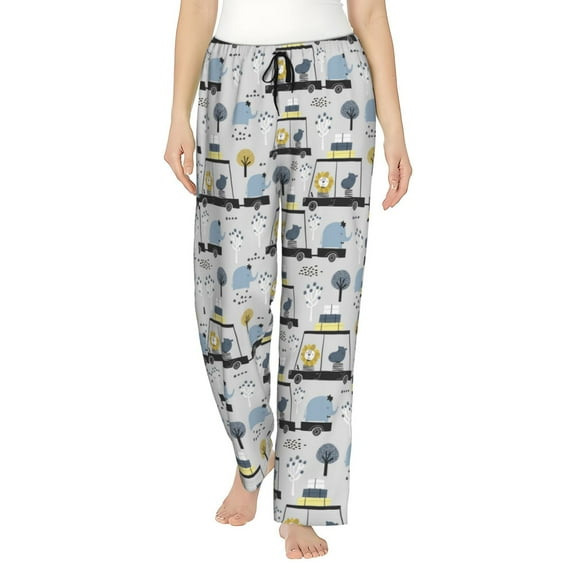 JUNZAN Lion Hippo Elephant On The Car Women's Pajama Pants Drawstring Comfy Sleep Bottoms with Pockets-Large