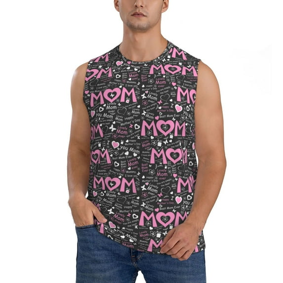 JUNZAN Lovely Mom Ever Men's Sleeveless T Shirts,Sleeveless Muscle Shirts,Sizes S-3XL