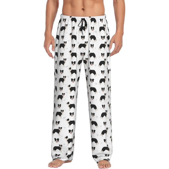 JUNZAN Men's Pajama Pants Border Collie Dog Sleepwear Pants PJ Bottoms Drawstring and Pockets