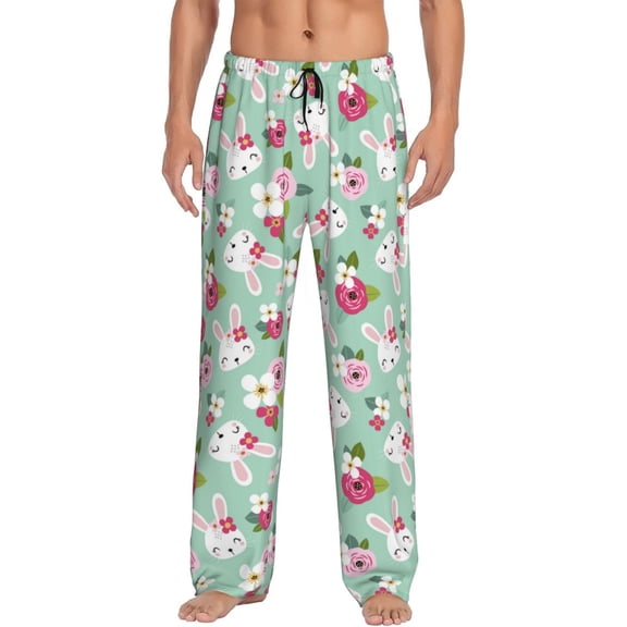 JUNZAN Men's Pajama Pants Bunny And Rose Sleepwear Pants PJ Bottoms Drawstring and Pockets