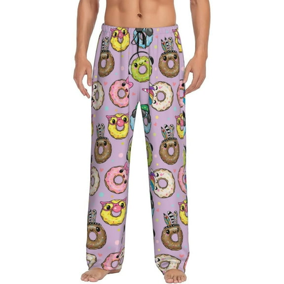 JUNZAN Men's Pajama Pants Cartoon Donuts Sleepwear Pants PJ Bottoms Drawstring and Pockets