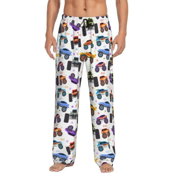 JUNZAN Men's Pajama Pants Cartoon Monster Trucks1 Sleepwear Pants PJ Bottoms Drawstring and Pockets