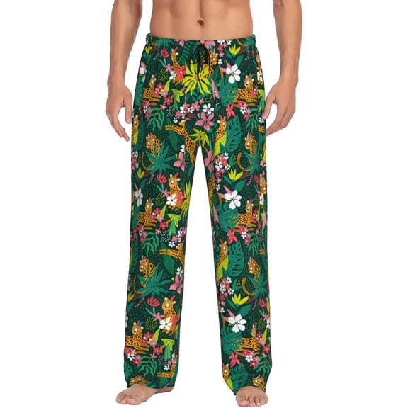JUNZAN Men's Pajama Pants Cute Tribal Leopards Sleepwear Pants PJ Bottoms Drawstring and Pockets