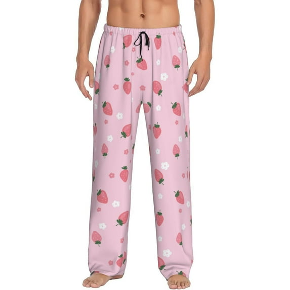 JUNZAN Men's Pajama Pants Floral Strawberr Sleepwear Pants PJ Bottoms Drawstring and Pockets