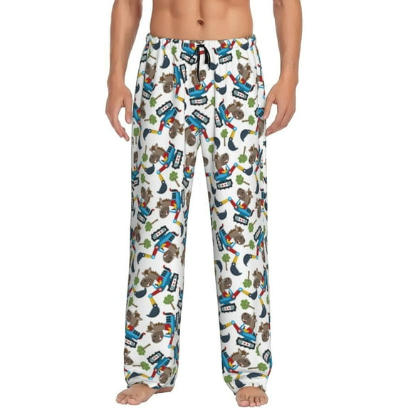 JUNZAN Men's Pajama Pants Funny Excavator Sleepwear Pants PJ Bottoms Drawstring and Pockets