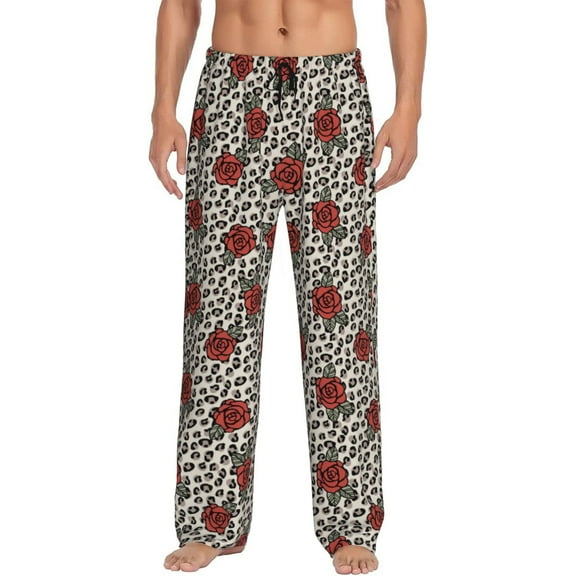 JUNZAN Men's Pajama Pants Leopard Print Rose Sleepwear Pants PJ Bottoms Drawstring and Pockets