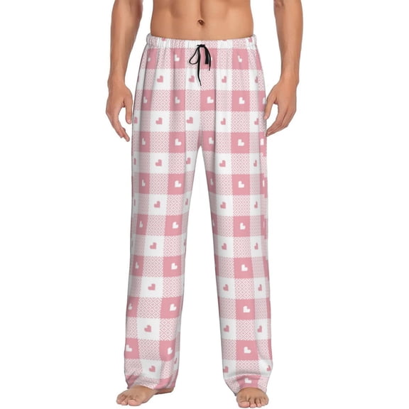 JUNZAN Men's Pajama Pants Plaid Heart Sleepwear Pants PJ Bottoms Drawstring and Pockets