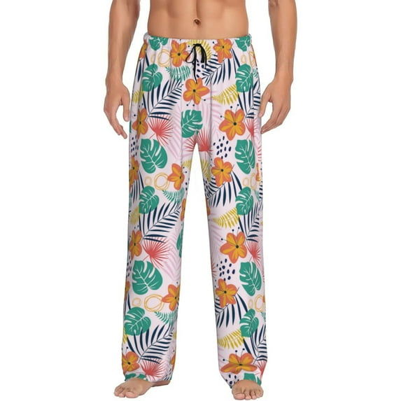 JUNZAN Men's Pajama Pants Tropical Plants Sleepwear Pants PJ Bottoms Drawstring and Pockets