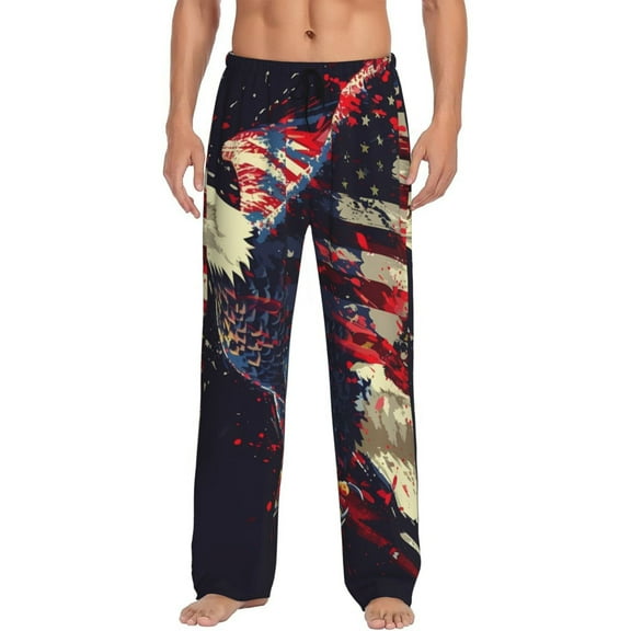 JUNZAN Men's Pajama Pants Watercolor Bald Eagle Sleepwear Pants PJ Bottoms Drawstring and Pockets