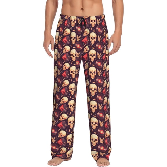 JUNZAN Men's Pajama Pants cool rock Skull record Sleepwear Pants PJ Bottoms Drawstring and Pockets