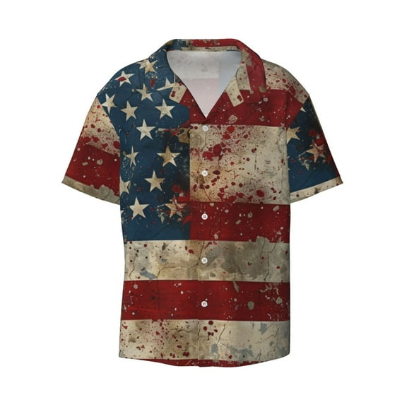 JUNZAN Mens Casual Button Down Shirts Short Sleeve American Flag1 Print Shirt-4X-Large