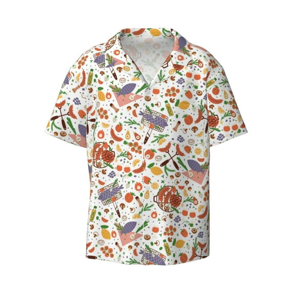 JUNZAN Mens Casual Button Down Shirts Short Sleeve BBQ Party1 Print Shirt-3X-Large