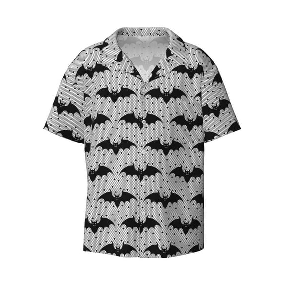 JUNZAN Mens Casual Button Down Shirts Short Sleeve Bat Print Shirt-X-Large