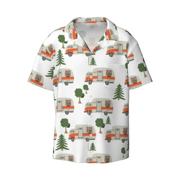 JUNZAN Mens Casual Button Down Shirts Short Sleeve Camp Van Print Shirt-4X-Large