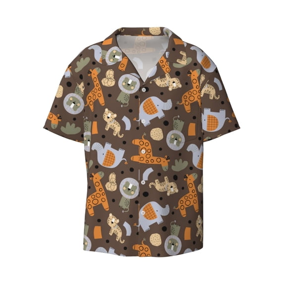 JUNZAN Mens Casual Button Down Shirts Short Sleeve Cute Lion Tiger Print Shirt-4X-Large