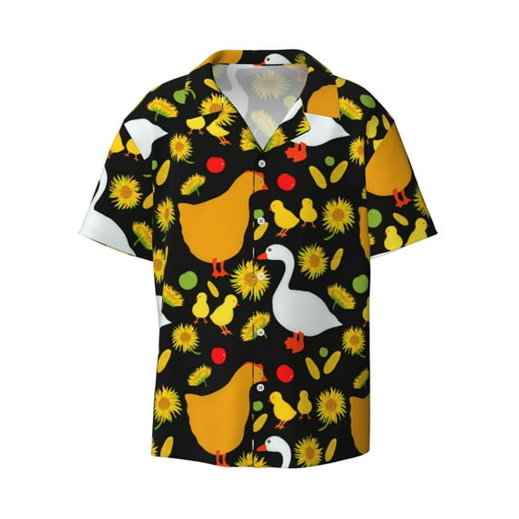 JUNZAN Mens Casual Button Down Shirts Short Sleeve Farm Goose Print Shirt-3X-Large