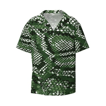 JUNZAN Mens Casual Button Down Shirts Short Sleeve Green Snakeskin Print Shirt-Small