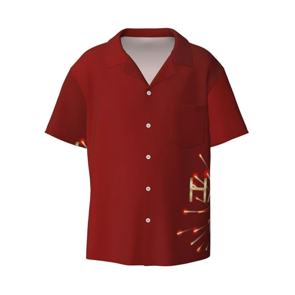 JUNZAN Mens Casual Button Down Shirts Short Sleeve Happy New Year 2025 Print Shirt-Medium