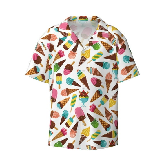 JUNZAN Mens Casual Button Down Shirts Short Sleeve Ice Cream Popsicles Print Shirt-4X-Large
