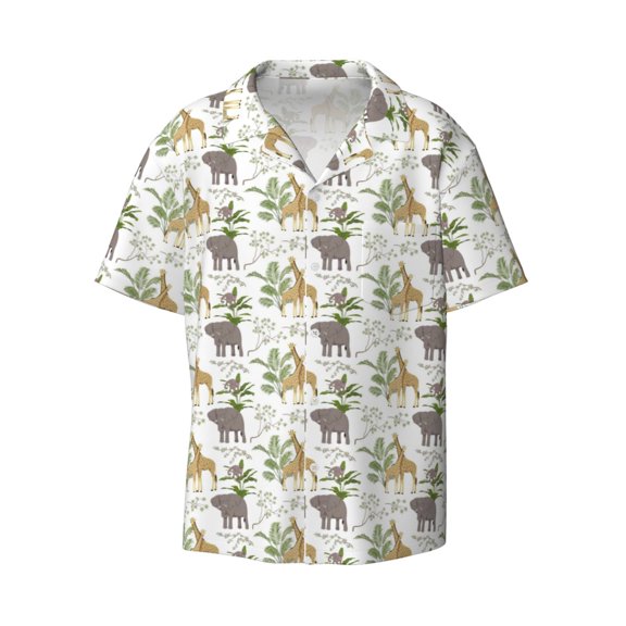 JUNZAN Mens Casual Button Down Shirts Short Sleeve Jungle Animal Print Shirt-3X-Large
