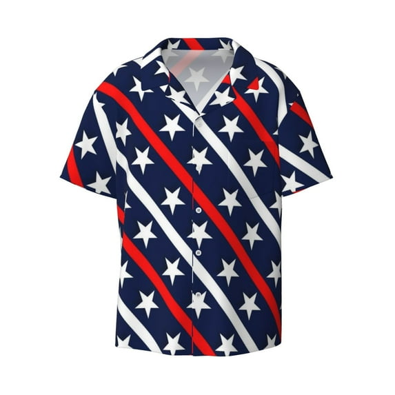 JUNZAN Mens Casual Button Down Shirts Short Sleeve Patriotic Star Print Shirt-Medium