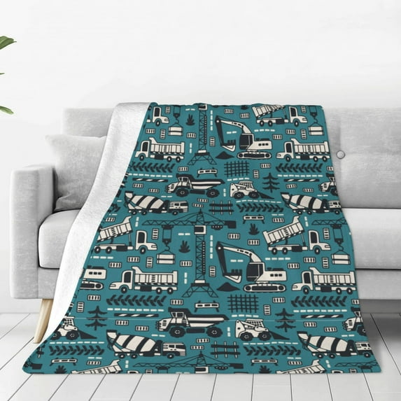 JUNZAN Modern Excavator Print Flannel Fleece Blanket Throw Blanket for Bed,Sofa,Couch,Travel,Camping(40"x30" )