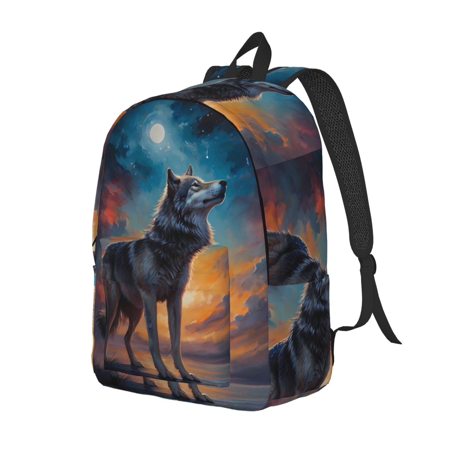 JUNZAN Moonlit Night Sky Wolf Pattern Travel Laptop Backpack for Men ...
