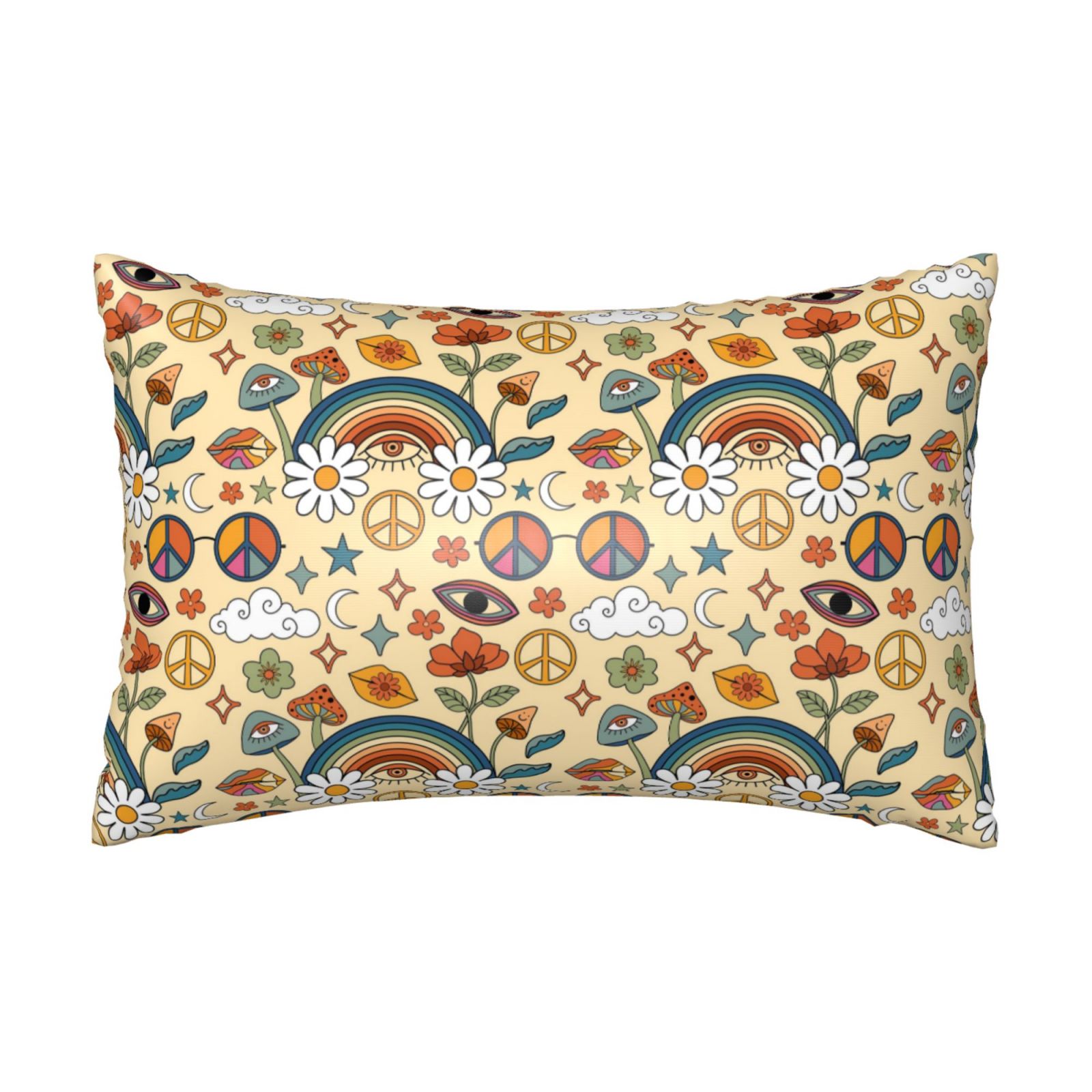 JUNZAN Mushrooms And Rainbows Peace Silk Pillowcase for Hair and Skin