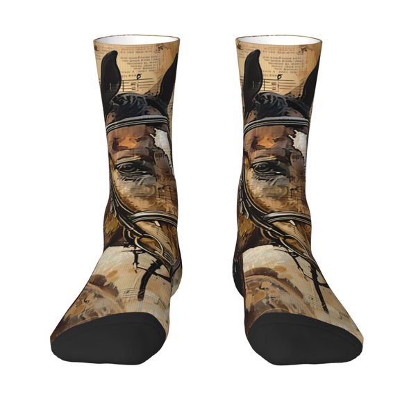 JUNZAN Musical Horse Vintage Collage Mens Funny Socks for Men Women Colorful Fun Novelty Crew Patterned Socks
