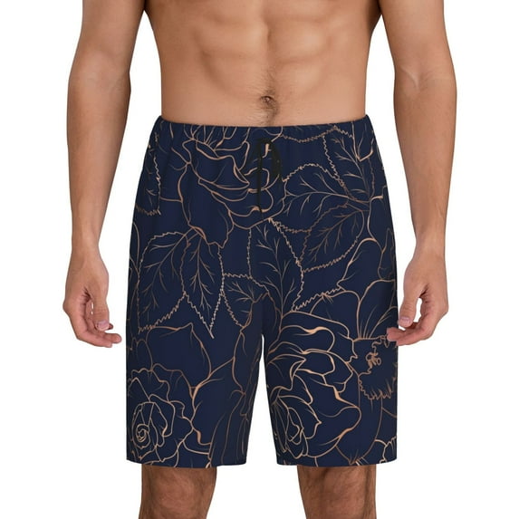 JUNZAN Navy Dark Blue Pattern Sleep Pajama Shorts for Men,Men's Pajama Bottoms,Sleepwear,Pj Shorts