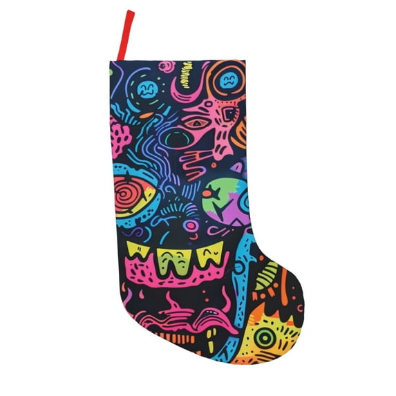 JUNZAN Neon Graffiti Urban Art Print 18 Inches Christmas Stockings with Letters,Christmas Stockings for Christmas Xmas Tree Holiday Fireplace Family Decor Gifts