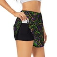 thumbnail image 1 of JUNZAN Neon Mardi Gras Print Women's Athletic Gym Running Shorts with Phone Pockets - Workout Shorts-Small, 1 of 8
