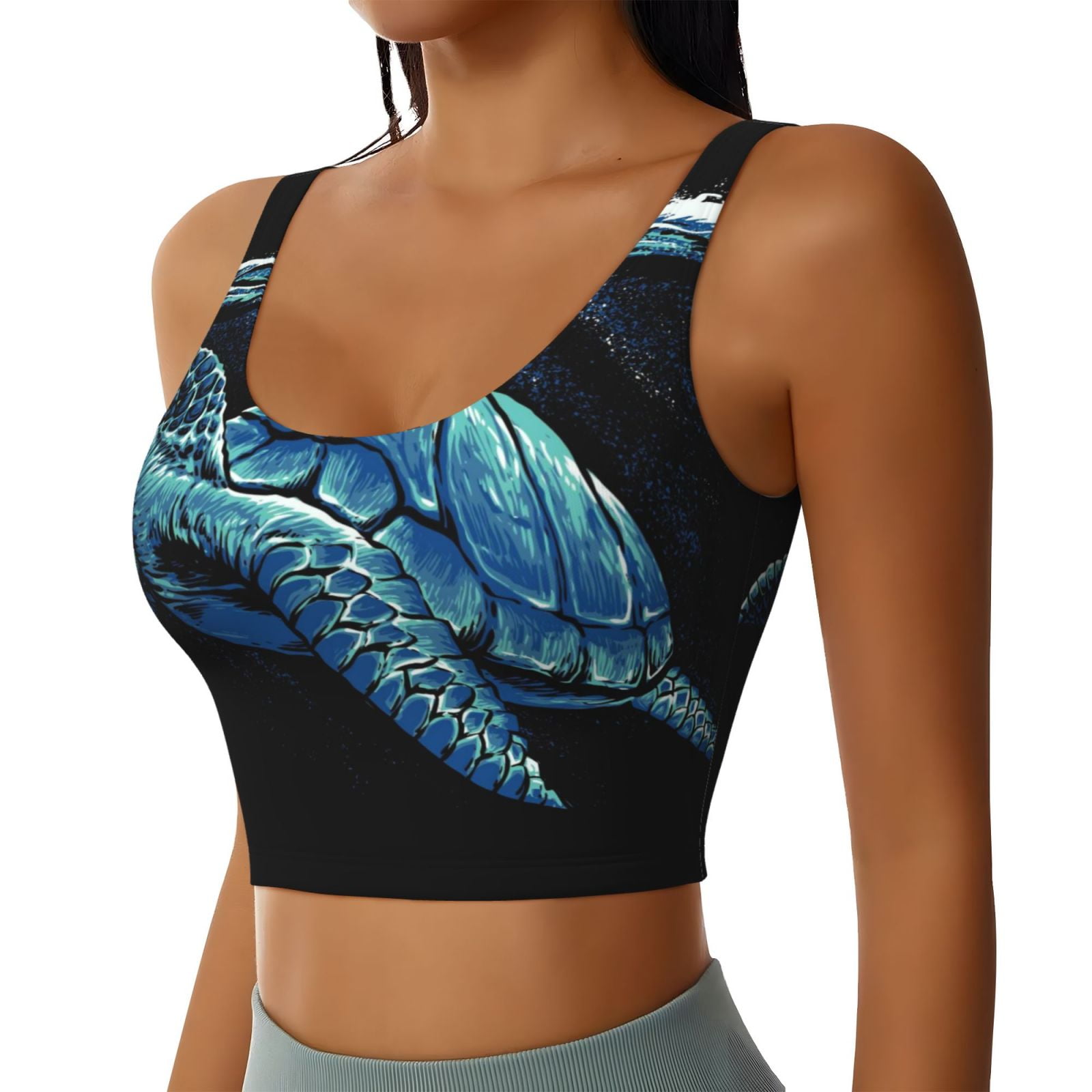 JUNZAN Ocean Turtle Print Women's Workout Tank Tops - U Back Fitness ...