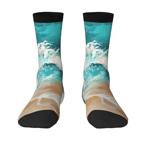 JUNZAN Ocean Wave Crash Mens Funny Socks for Men Women Colorful Fun Novelty Crew Patterned Socks