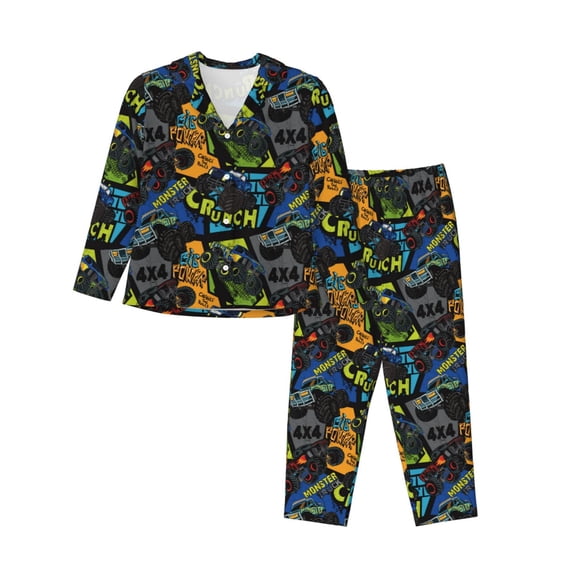 JUNZAN Off-Road Vehicle Print Womens Pajama Sets,Long Sleeve Button Down for Women Pjs 2 piece