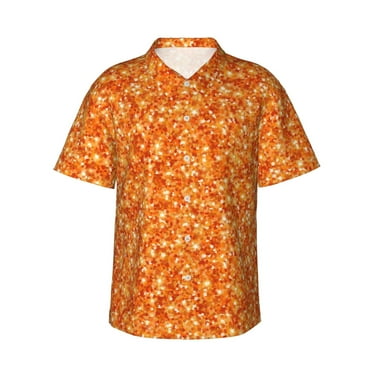 JUNZAN Orange Glitter Pattern Hawaiian Shirt for Men,Summer Beach Casual Short Sleeve Button Down Shirts-Small