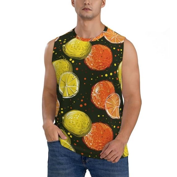 JUNZAN Orange Lemon Men's Sleeveless T Shirts,Sleeveless Muscle Shirts,Sizes S-3XL