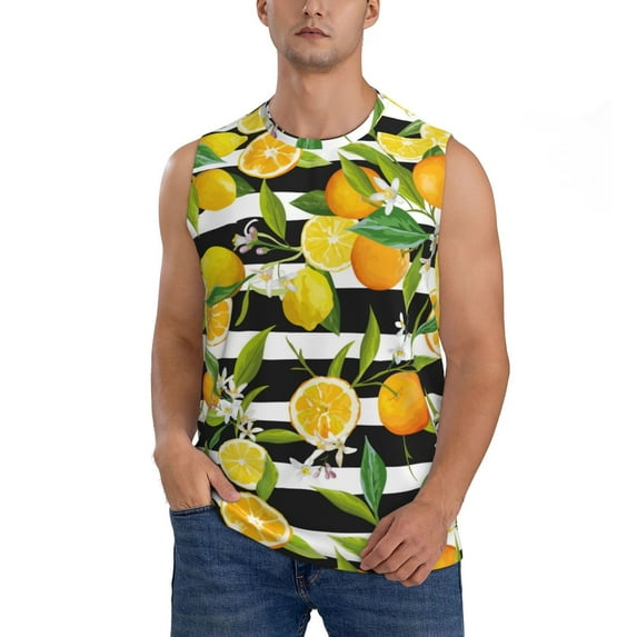 JUNZAN Orange and Lemon Men's Sleeveless T Shirts,Sleeveless Muscle Shirts,Sizes S-3XL
