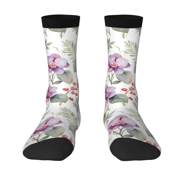 JUNZAN Orchids Flowers Mens Funny Socks for Men Women Colorful Fun Novelty Crew Patterned Socks