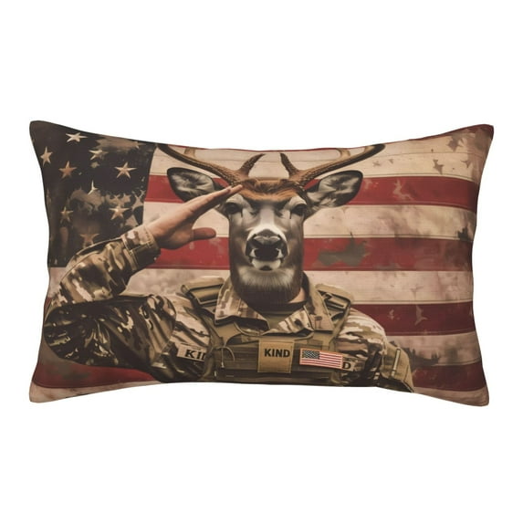 JUNZAN Patriotic Deer Soldier Salute Pillow Cases Standard Size, with Envelope Closure Bed Pillow Cases(without pillow core),14"x20" inches