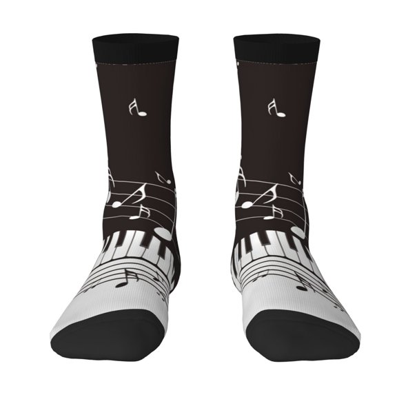 JUNZAN Piano Keys With Musical Notes Mens Funny Socks for Men Women Colorful Fun Novelty Crew Patterned Socks